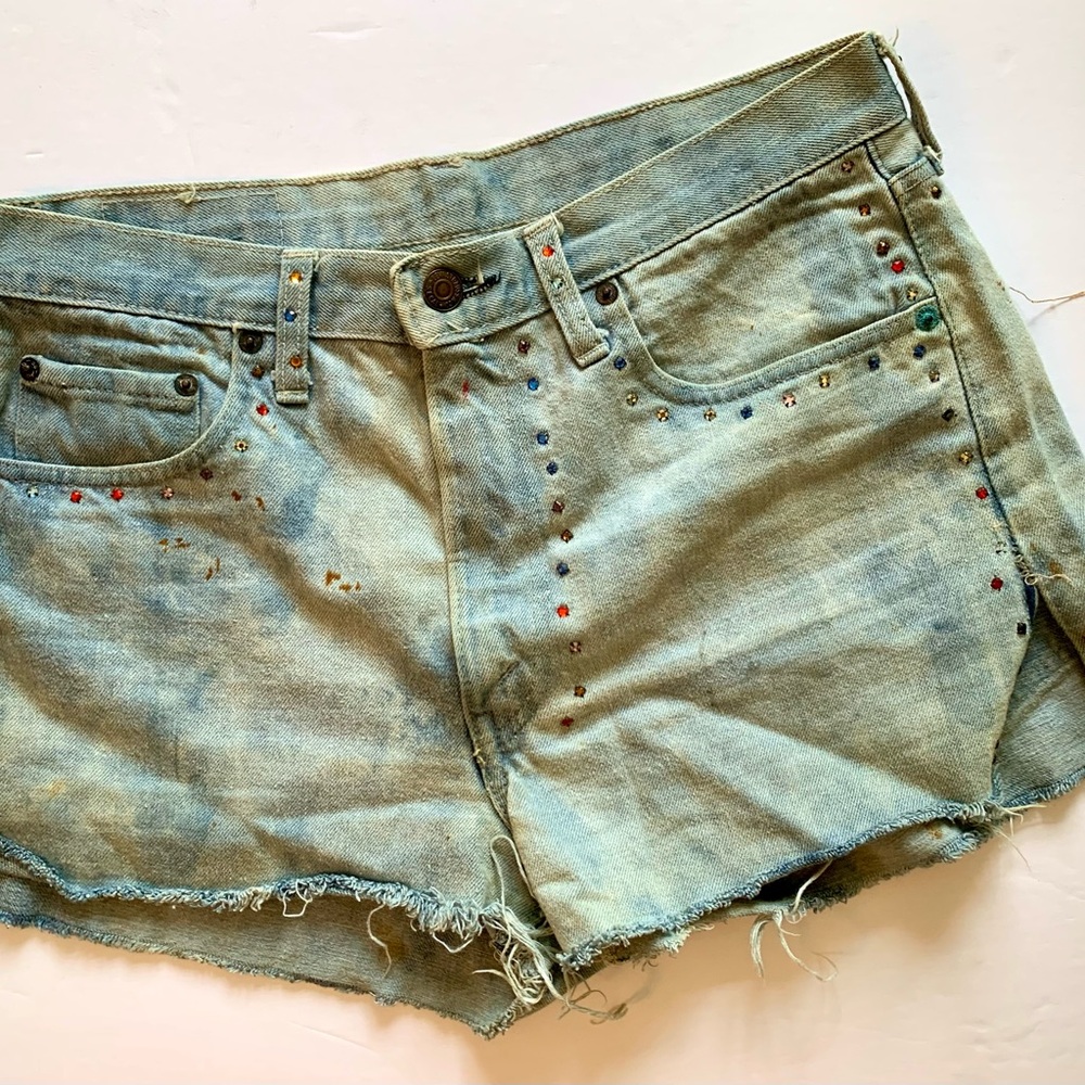 RARE Vintage 1972 Bleached Distressed Levi 501’s Cut Offs w/Colored Gemstones